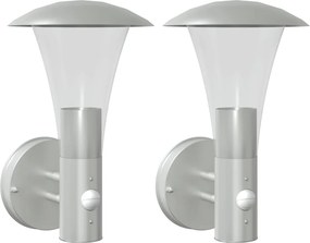 vidaXL Lămpi exterioare de perete cu senzor 2 buc. argintiu, oțel inox