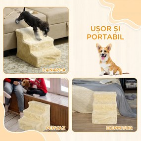 PawHut scară pentru câini cu 3 trepte, pentru câini și pisici de până la 4,5 kg, din catifea detașabilă și lavabilă, bej | Aosom Romania