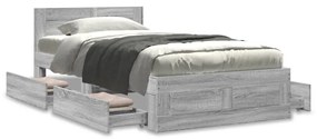 3295621 vidaXL Cadru de pat cu tăblie, gri beton, 75x190 cm, lemn prelucrat