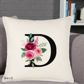 Cadou Personalizat - Perna Personalizata Monograma Florala Litera D, 40x40 cm, Crem Reliefat, Husa Detasabila, Perna Inclusa, BEKZ®