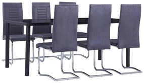 Set mobilier bucatarie, 7 piese, gri, piele intoarsa ecologica Gri, 7