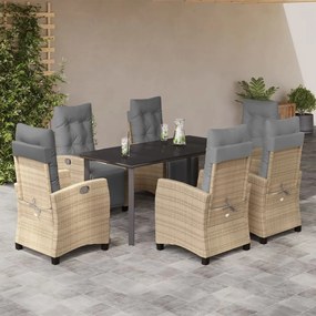 vidaXL Set mobilier pentru grădină, 7 piese, cu perne, bej, poliratan