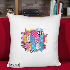 Perna Decorativa Summer Vibes Colorata, 40x40 cm, Alb Pufos, Husa Detasabila, Perna Inclusa, BEKZ®