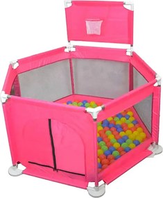 Tarc de joaca pentru copii cu cos de baschet si 50 bile, NBW, interior-exterior, 113x128 cm, Roz