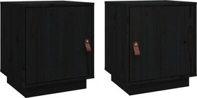 vidaXL Noptiere, 2 buc., negru, 40x34x45 cm, lemn masiv de pin