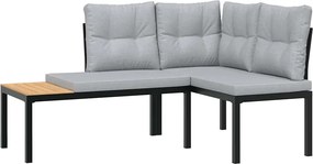 vidaXL Bănci de grădină cu perne 2 buc negru oțel vopsit electrostatic