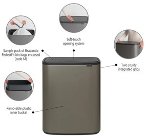 Cos pentru gunoi Brabantia Bo Touch 1001276, 60 L, Deschidere lina si silentioasa, Deschidere mare, Bronz