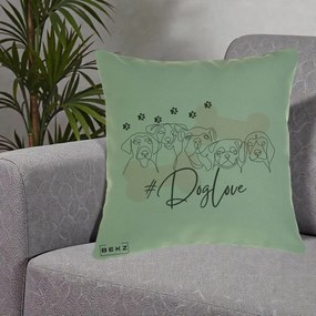 Perna Personalizata Dog Love Linie Minimalista, 40x40 cm, Verde, Husa Detasabila, Perna Inclusa, BEKZ®