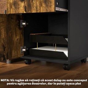 HOMCOM Dulăpior de Birou cu 4 Roți, Raft Deschis și 2 Sertare, Mobilier de Birou din Lemn și Metal, 40x35x60 cm, Maro | Aosom Romania