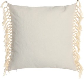 Pernă decorativă ethnic din țesătură moale cu aplicații în relief și franjuri, 45×45 cm, „Crudo"