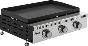 Outsunny Plancha pe gaz 9 kW 3 arzătoare din oțel inoxidabil, suprafață de gătit 56,5 x 33 cm, tavă de colectare a grăsimilor, negru | Aosom Romania