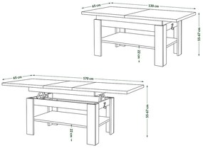 Mazzoni RIO Stejar Artisan/Bej (Șampanie) - MĂSUȚĂ DE CAFEA EXTENSIBILĂ CU RAFT