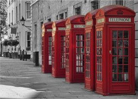 Tablou pe sticlă - Cutii telefonice din Londra (70x50 cm)