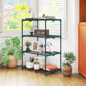 Outsunny Suport Vertical pentru Plante cu 4 Niveluri din Oțel și Plastic, Suport pentru Ghivece de Interior și Exterior, Grădină, Balcon, 67x49x105 cm, Verde Închis | Aosom Romania