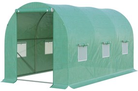 Outsunny Seră de Grădină Tunel 8 m² 4L x 2l x 1,9H m Oțel galvanizat renforțat diametru 2,4 cm + Polietilenă cu densitate ridicată ferestre ușă Verde | Aosom Romania