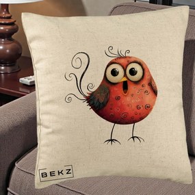 Perna Decorativa Pasare Rosie Exuberanta cu Spirale, 40x40 cm, Bej, Husa Detasabila, Perna Inclusa, BEKZ®
