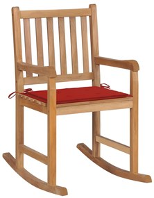 Scaun balansoar cu perne rosii, lemn masiv tec 1, Rosu