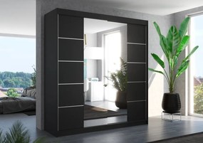 Dulap cu uși glisante DALMATIA – cu oglindă – 200x58x215 cm – Negru