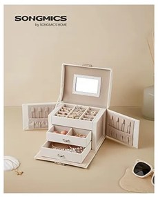 Cutie de bijuterii, Songmics, 3 organizatoare, JBC154W01, Alb
