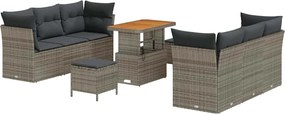 vidaXL Set de canapele pentru grădină cu pernă 9 pcs Gri poliratan