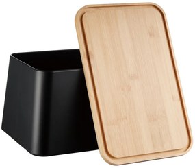 Cutie de paine cu capac pentru taiere Kinghoff KH-1948, 35 cm, Bambus, Otel, Negru