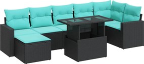 vidaXL Set canapele grădină perne 8 piese negru, poliratan/lemn acacia