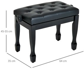 HOMCOM Scaun Banca pentru Pian, Inaltime Reglabila, din Lemn si Piele artificiala, Neagra | Aosom Romania