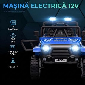 AIYAPLAY Mașină Offroad pentru Copii 3-6 Ani 12V cu Telecomandă Albastru | Aosom Romania