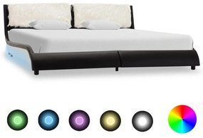 Cadru de pat cu LED, negru si alb, 150x200 cm, piele ecologica 150 x 200 cm