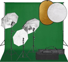 vidaXL Set studio foto cu lumină, fundal și reflector