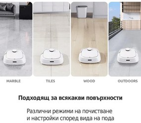 Robot aspirator Tecbot M1, Li-ion 5200 mAh, 4000 Pa, 0.5 l, HEPA, Wi-Fi, Autonomie pana la 160 min, Mop cu mop cu auto-curatare, Alb