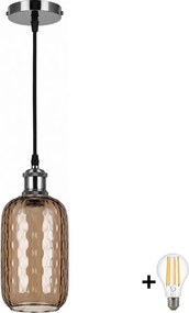 BRILAGI-LED Lustră suspendată pe cablu RETRO GLASS 1xE27/60W/230V Ø 14 cm negru/maro fumuriu