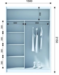 Șifonier cu uși culisante SAPHIRA 150x215 cm stejar sonoma