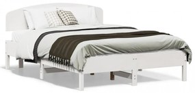 Cadru de pat cu tăblie, alb, 120x190 cm, lemn masiv pin