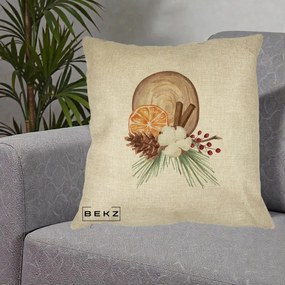 Perna Decorativa Aranjament de Craciun Nordic, 40x40 cm, Crem, Husa Detasabila, Perna Inclusa, BEKZ®
