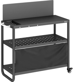 Outsunny Căruț pentru grătar Servantă de grădină mobilă cu paravânt 3 niveluri husă Oxford 100x46x110cm Negru | Aosom Romania