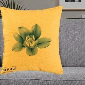 Perna Decorativa Magnolie Albastra Acuarela, 40x40 cm, Galben, Husa Detasabila, Perna Inclusa, BEKZ®