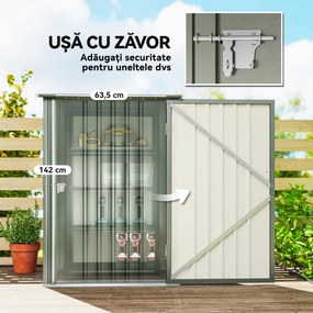 Outsunny Căsuță de Grădină 0,92m² din Oțel Galvanizat, Căsuță pentru Unelte cu Ușă Blocabilă și Acoperiș Înclinat, 100x104x160 cm, Argintiu Gri | Aosom Romania