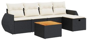 3325836 vidaXL Set mobilier de grădină cu perne, 6 piese, negru, poliratan