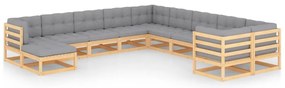 vidaXL Set mobilier grădină cu perne, 11 piese, lemn masiv de pin