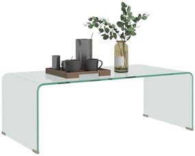 HOMCOM Măsuța de Cafea Monobloc Modernă pentru Living cu Picioare Antiderapante, Măsuță de Cafea din Sticlă Securizată, 100x50x35 cm, Transparentă