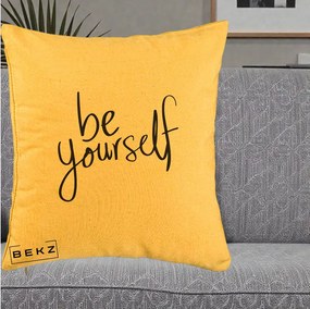 Perna Decorativa Be Yourself Caligrafie Neagra, 40x40 cm, Galben, Husa Detasabila, Perna Inclusa, BEKZ®