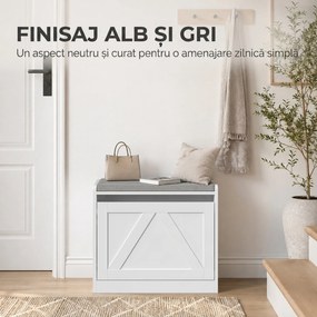 HOMCOM Bancă pantofar cu compartiment rabatabil, 60x30x52 cm, alb | Aosom Romania