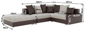 Colţar, S, piele eco maro/textil maro, PETRANA NEW