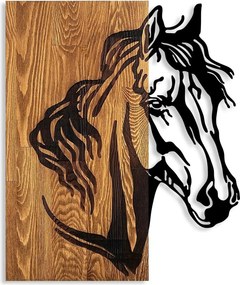 Decoratiune perete HORSE 1, stejar/negru, lemn/metal, 48x57 cm