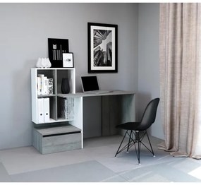 Birou cu poliță MARLO, gri beton/alb