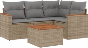 vidaXL Set canapele de grădină, 5 piese, cu perne, bej, poliratan