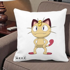 Perna Personalizata Meowth Pokemon, 40x40 cm, Alba Mata, Husa Detasabila, Perna Inclusa, BEKZ®