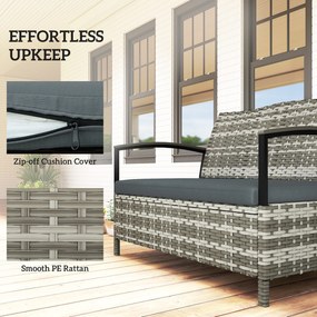 Outsunny Bancă cu depozitare 2 locuri bancă cu perne și mânere 125 L Poly Rattan 123 x 70 x 82 cm Gri închis | Aosom Romania