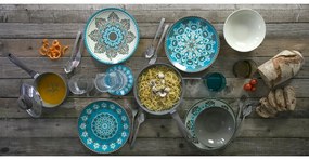 Set 18 farfurii din gresie și porțelan Villa d'Este Cala, multicolor